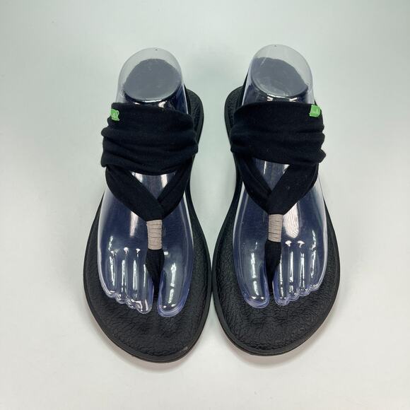 Sanuk Yoga Sling 2 Black Flip Flop Slingback Yoga Sandals SWS1001 Women's Size 9 - Picture 3 of 9
